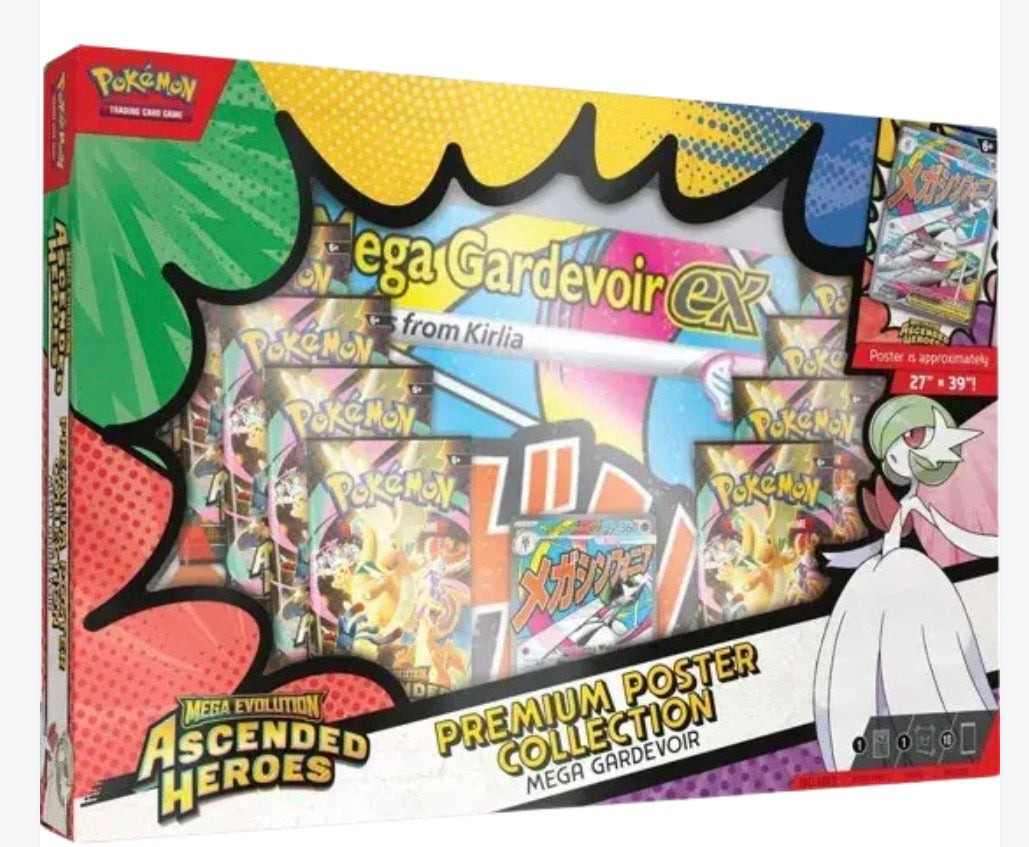 TCG: Mega Evolution—Ascended Heroes Premium Poster Collection—Mega Lucario or Mega Gardevoir (Random) (1 Foil Promo Card, 1 Double-Sided Poster &amp; 10 Booster Packs)
