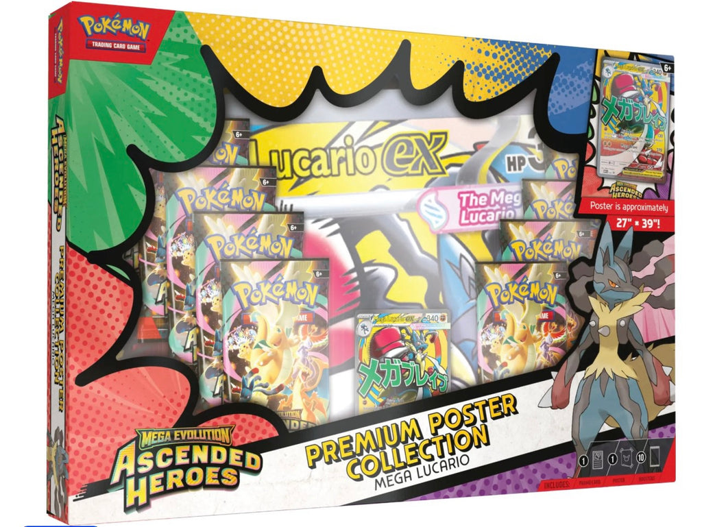 TCG: Mega Evolution—Ascended Heroes Premium Poster Collection—Mega Lucario or Mega Gardevoir (Random) (1 Foil Promo Card, 1 Double-Sided Poster &amp; 10 Booster Packs)