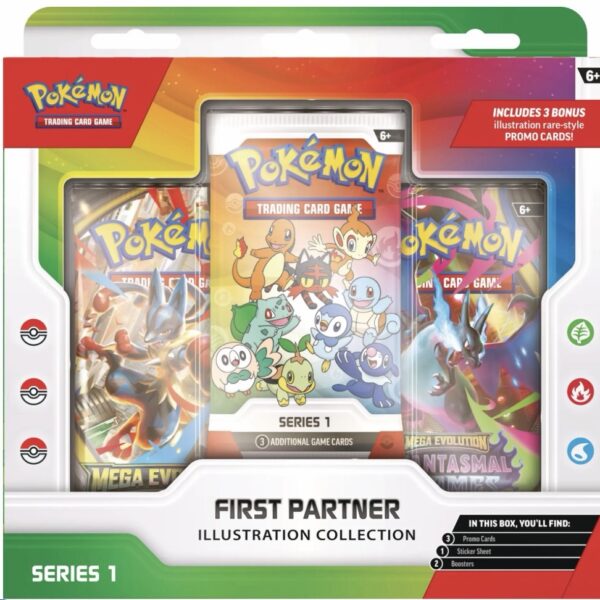 Pokémon TCG: First Partner Illustration Collection—Series 1 (3 Promo Cards, 2 Booster Packs & 1 Sticker Sheet)
